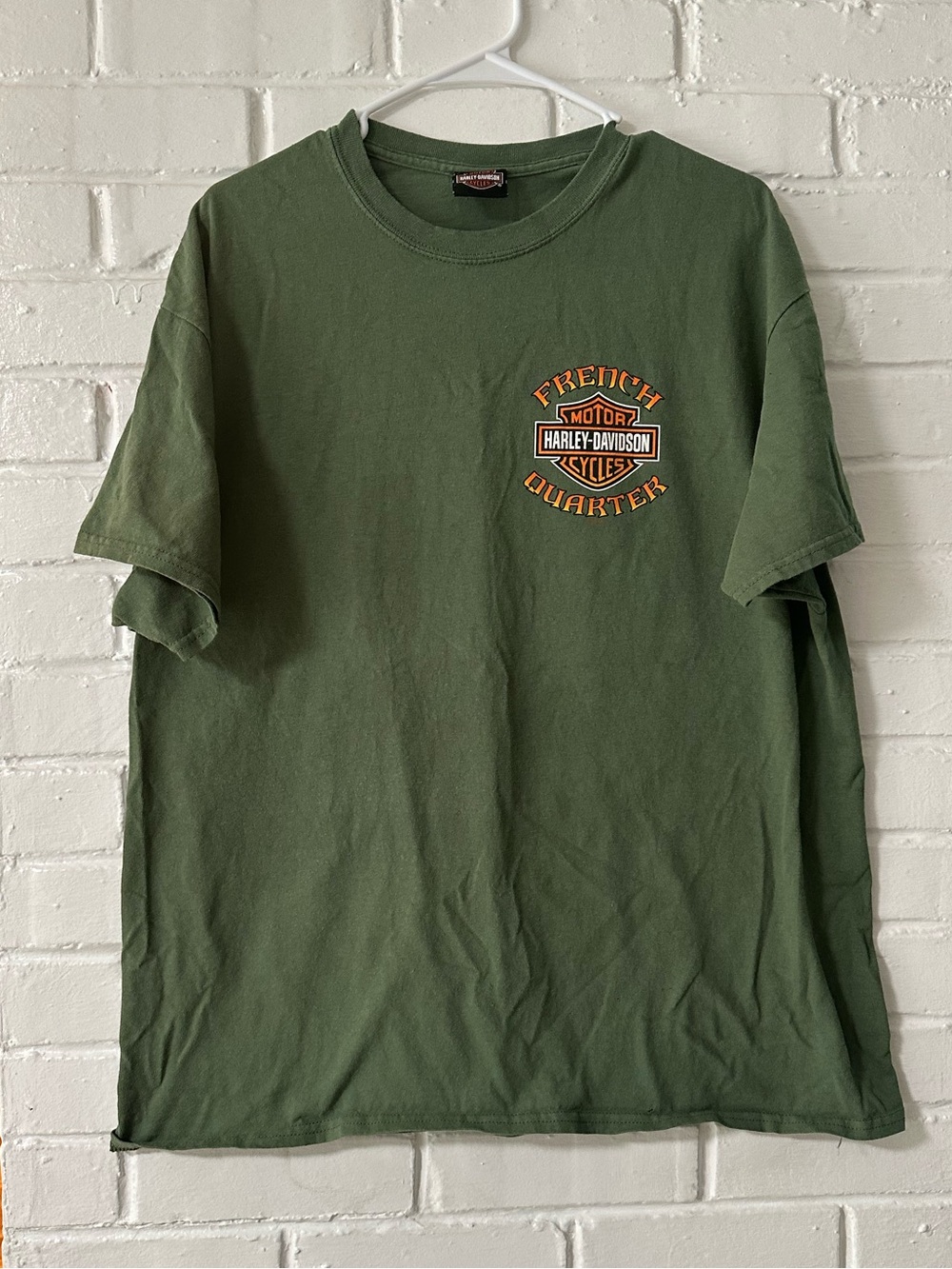 Harley-Davidson Olive Green Short Sleeve Logo Tee with Orange Accent